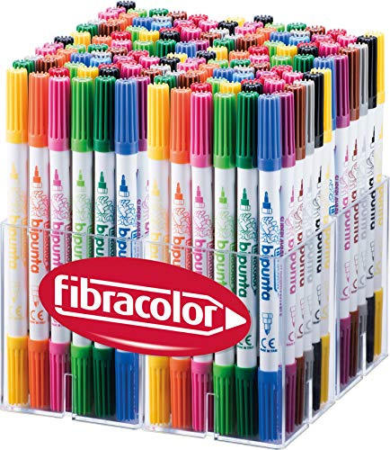 FIBRACOLOR Fasermaler Doppelspitze, 144 Stück, 12 Stück je 12 Farben, konische Spitze und feine Spitze, doppelter Schreibstrich, superwaschbar