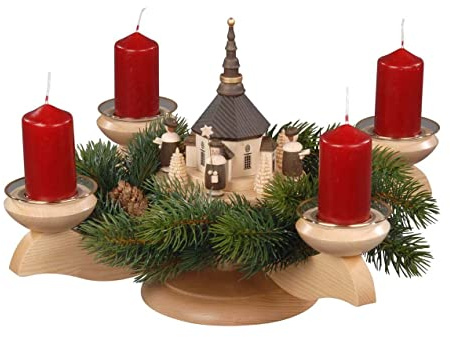 Albin Preißler - Seiffener Kunsthandwerk - Adventsleuchter, natur - Seiffener Kirche mit Kurrende