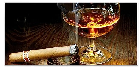 banjado Magnettafel weiß 78 x 37cm / Magnetwand Metall/Magnetpinnwand als Memoboard/Pinnwand Magnettafel Küche, Büro, Kinderzimmer inkl. 4 Magnete & Montageset - Motiv Whiskey & Cigar