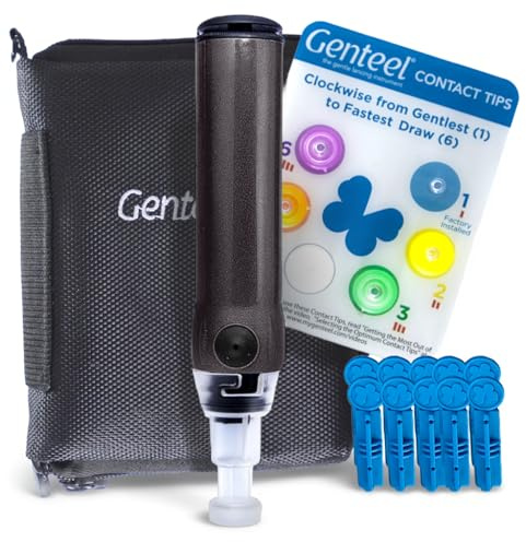 Genteel Plus - Pain Free Vacuum Lancing Device for Diabetes Testing - Blood Sugar, Glucose, Ketone, and DNA Home Tests (Buff Black)