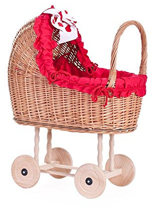 e-wicker24 Alles aus Weide Puppenwagen aus Weide, Korb, honiggelb, 48 x 27 x 55 cm