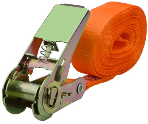 Spanngurt mit Ratsche, 25mm breit 5m lang, bis 700kg, Spanngurte orange, Zurrgurt für Ladungssicherung, Spanngurt mit Doppelspitzhaken, Gurtband, Zurrgurte 5m