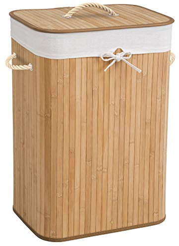 tectake® Cesto Portabiancheria, Sacco Rimovibile Lavabile, Porta Panni Sporchi Salvaspazio, Cestino Bagno, Cesto Biancheria Sporca, Grande Capienza, Design Pratico, Bambù - 72 L - Beige