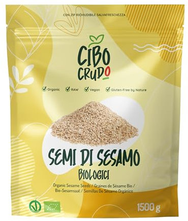 Semi di Sesamo Bianco Biologici - 1.5Kg. Contengono Proteine e Fibre. Semi di Sesamo per Sushi o per fare Salse o Tahini. O in Aggiunta a Yogurt e Frutta.