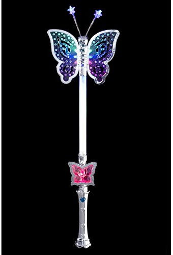Smiffys Baguette magique papillon, argent, lumineux, multifonction, 40cm / 16in Halloween