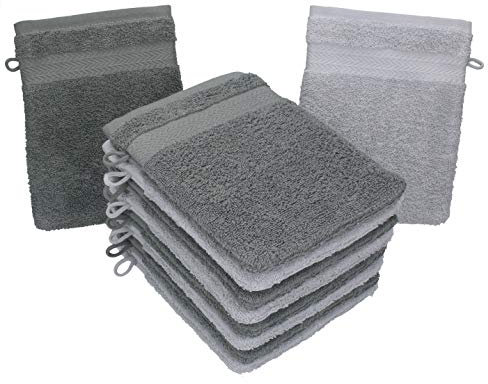 Betz Waschhandschuhe Premium 10 Stück 16x21 cm – 100% Baumwolle 470g/m² – Weiche Frottee Waschlappen – Pflegeleicht & saugstark – Farbe Anthrazit & Silbergrau