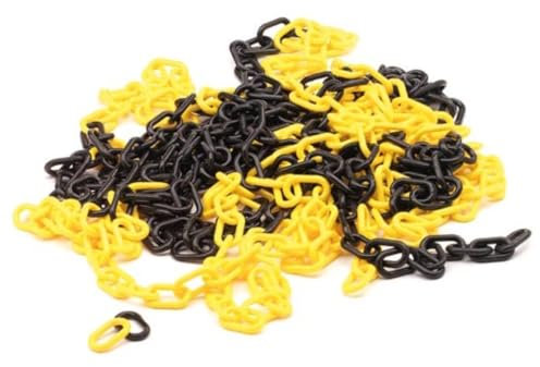 Perel Absperrkette gelb schwarz 10 m, Kunststoff, Sicherheitskette für innen und außen, Markierungskette für Baustelle, Parkzone, Lager, Gelände oder Veranstaltung