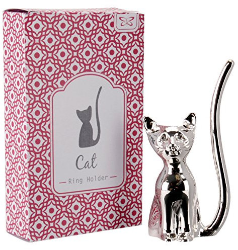 Cat Joyas Anillo Soporte, Metal Plateado Acabado Organizador Soporte – en Caja