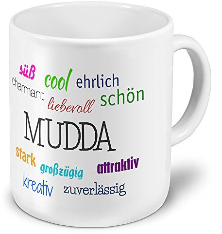 printplanet XXL Jumbo-Namenstasse Mudda - XXL Jumbotasse mit Design Positive Eigenschaften - Namens-Tasse, Namens-Krug, Becher, Mug