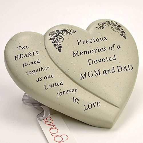 Angraves Mum & Dad Double Heart Flower Graveside Memorial Ornament Verse Plaque