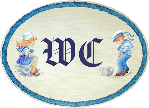 Kaltner Präsente Geschenkidee - Geschenkartikel Deko Türschild im Antik Design Dekoartikel Toilette WC maritim (18 x 13 cm)
