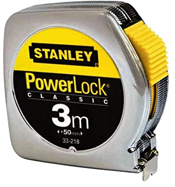 Stanley Bandmaß Powerlock 1-33-238 (3m, 12,7mm breit, robustes Kunststoffgehäuse, mit metrischer Skalierung, zweifache Vernietung, mit Gürtelclip, Feststeller & automatischer Rücklauf)