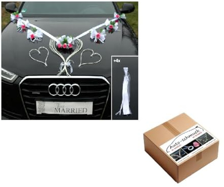 LIEBESHERZEN Braut Paar Rose Deko Dekoration Autoschmuck Hochzeit Car Auto Wedding Deko Girlande PKW ®Auto-schmuck (Rosa)