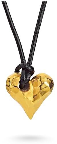 Drachenfels Herz-Anhänger klein mit Lederband I Kettenanhänger aus goldplattiertem 925 Sterling Silber I Nickelfreier Anhänger inkl. Verpackung I In Goldschmiedequalität gefertigt I D HE 37/AGG