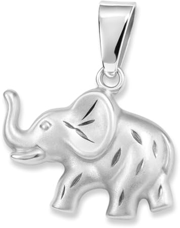 CLEVER SCHMUCK Silberner Anhänger Elefant ca. 16 x 10 mm, beidseitig plastisch vorn matt diamantiert hinten glänzend Sterling Silber 925 in Schmuckverpackung