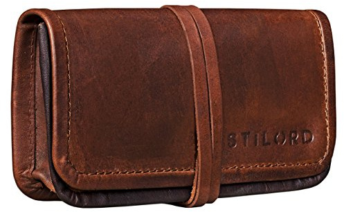 STILORD 'Flavio' Porta tabacco in vera pelle Stile vintage Astuccio porta filtri e cartine Cuoio Borsa Portatabacco Uomo Donna, Colore:cognac marrone scuro