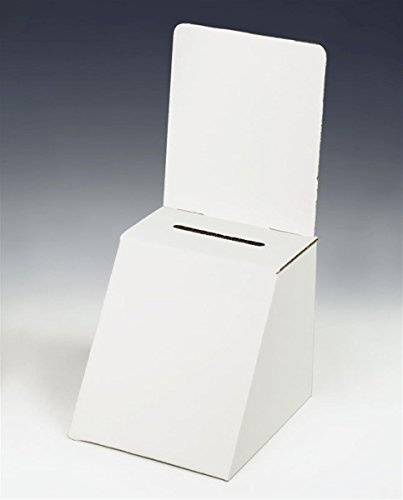 Displays2go Set of (25) 6 x 5 x 8-Inch, White Cardboard Ballot Boxes, With Removable Header, For Countertop Use