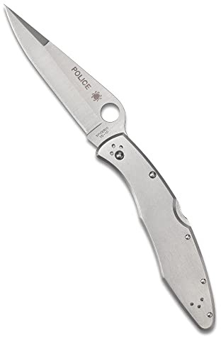 Spyderco Einhandmesser Stainless Police Model, C07P | Plainedge Polizeimodell, 10,67 cm Vg-10 Edelstahlklinge, Edelstahlgriff mit Schraubbefestigung, Backlock