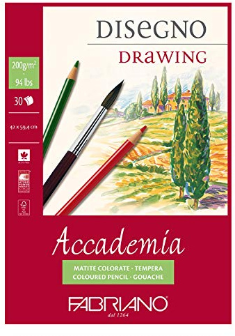 Honsell 41204259 - Fabriano Accademia Disegno, DIN A2, 200 g/m², 30 Blatt, weiß, hochwertiges, radierfestes Zeichenpapier, säure- und ligninfrei, für viele Maltechniken geeignet