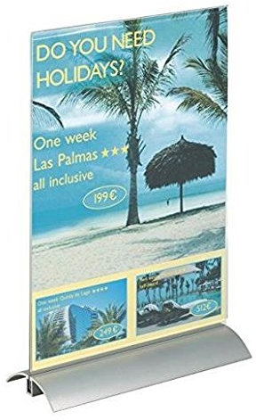 DURABLE Lot de 10 Présentoirs de table PRESENTER pietement ALU A5 double face Transparent
