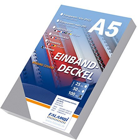 FALAMBI 100 Einbanddeckel DIN A5 Premium 240, Lederstruktur, Rückenkarton (grau)