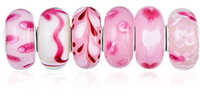 Gemischter Satz Von Bündel .925 Sterling Silber Kern Transluzent Schattierungen Von Weiß Rosa Floral Murano Glas Swirl Charme Bead Spacer Fits European Armband Für Frauen Teen