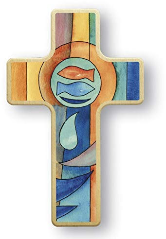Butzon & Bercker Kinderkreuz aus Buche 7x11cm – Fische – christliches Wandkreuz mit Symbol & Text – Auswahl verschiedener Motive – ideal zur Taufe, Kommunion, Einschulung