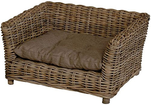 Hundekorb/Hundebett aus Natur Rattan mit Kissen/Großer Korb für Hunde (Größe L)
