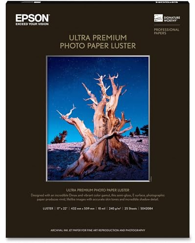 Epson Ultra Premium Photo Paper LUSTER (17x22 Inches, 25 Sheets) (S042084) , White
