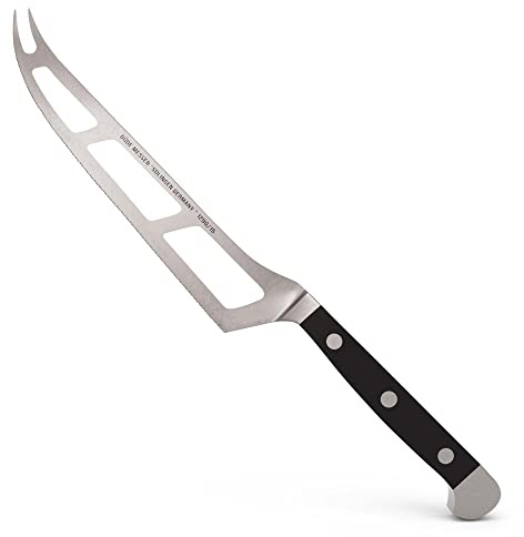 GÜDE Solingen - Cuchillo para queso blando forjado, 15 cm, POM negro, ALPHA - doble virola, Hecho a mano en Alemania