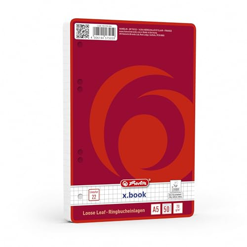 herlitz Ringbucheinlagen A5 kariert ohne Rand, 50 Blatt, 70 g/m² Papier, runde Ecken, gelocht, 1 Stück