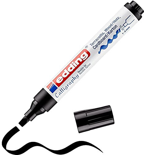 edding 1455 Kalligrafiemarker - schwarz - 1 Stift - flexible Kalligrafiespitze 1-5 mm - Fasermaler für Papier, Holz, Leinwand - für Anfänger, Hand-Lettering, Bullet Journal, Grußkarten, Tagebuch