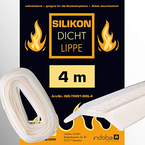 IND-70691-SIDL-4 Silikondichtlippe, Silikon Glasplattendichtung Schmutzlippe Dichtlippe für Kaminglaplatten - transparent 4 m