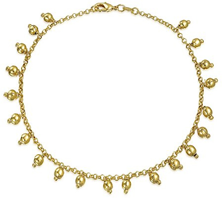 Bling Jewelry Bracelet De Cheville Traditionnel Indien Bollywood Boho Payal Multi Dangle Bead Ball Charm Anklet Pour Femmes Adolescentes Plaqué Or 18 Carats 9,5 Pouces