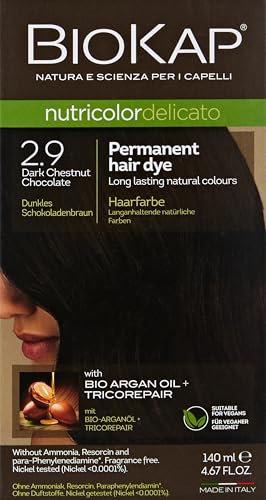 BIOKAP Nutricolor Delicato, Tinta 2.9 Castano Scuro Cioccolato, senza ammoniaca rende i capelli morbidi e lucenti, con colori naturali, 140 ml