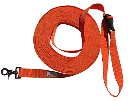 Dogs and More - VERLAENGERBARE Schleppleine mit LOESBARER Handschlaufe - Basis 15 Meter (Orange; 25 mm breit) / Suchleine/Feldleine