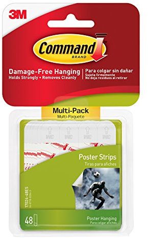 Command Posterstreifen, beschädigungsfreie hängende Posteraufhänger, kein Werkzeug, Wandaufhängungsstreifen für Poster, 48 weiße Klebestreifen