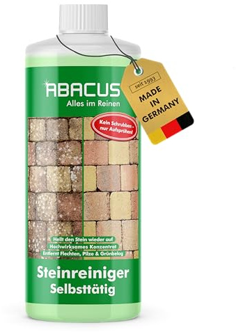 ABACUS® Steinreiniger, selbsttätiger Algenentferner & Flechtenentferner für Stein & Pflaster, 40% Wirkstoff, gegen Flechten & Algen auf Pflastersteinen & Steinplatten – Steinreiniger 1000 ml (2630)