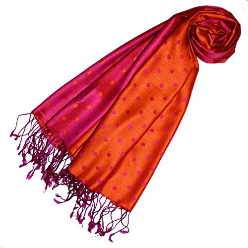Lorenzo Cana Damen Pashmina 70% Seide 30% Viskose gepunktet Schaltuch 70 cm x 190 cm Orange Pink Schal Damenschal 78134