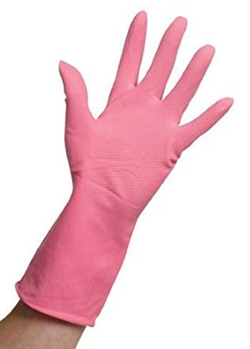 Bakery Direct 12 Pairs of Cotton Flocked Lined Household/Cleaning/Washing up Gloves assorted sizes (Red/pink, small)