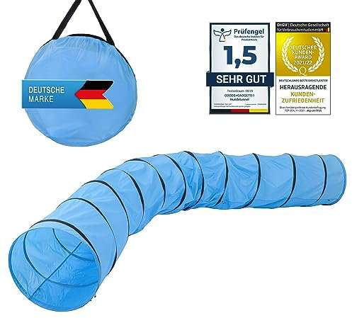 Hunde Agility Tunnel - Hundetunnel Spieltunnel Agilitytunnel Hundehöhle inkl. Heringe und Transporttasche (500 x 60 cm)