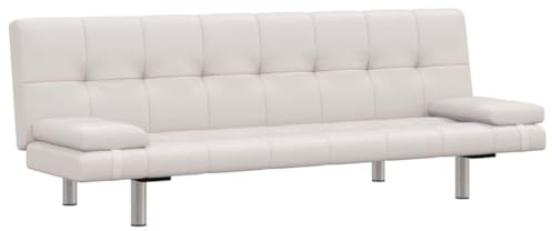 vidaXL Sofá Cama Reclinable con 2 Cojines Madera Cuero Sintético Blanco Crema