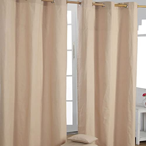 HOMESCAPES – Paire de Rideaux à œillets Prêt-à-Poser – Uni Beige – 100% Coton – 137 x 228 cm