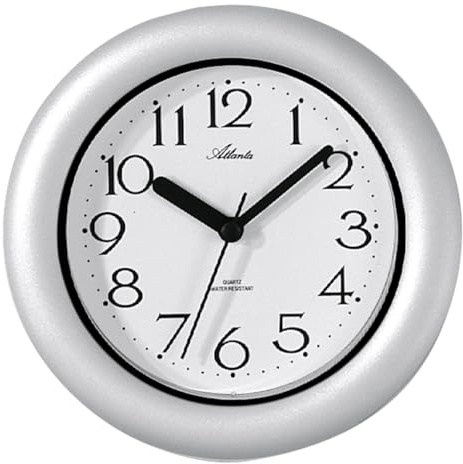 Atlanta Badezimmeruhr zum Hängen oder Stellen Wasserdicht Quarz Analog - 454/4 (Silbergrau)