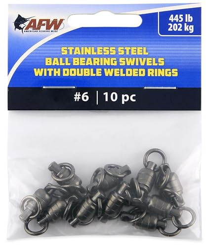 AFW American Fishing Wire 6 Edelstahl-Kugellager-Wirbel (10 Stück), schwarz, 201,8 kg