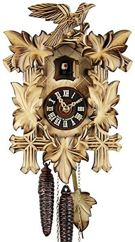 Kuckucksuhr Original Schwarzwälder Kuckuckuhr Echtholz mechanisches 1-Tag Laufwerk NEU VDS Zertifikat Hönes -Geflammt 28cm- 100/2GE