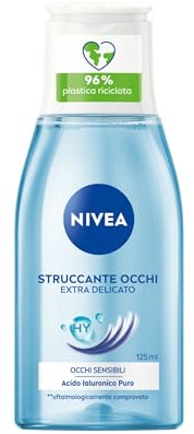 NIVEA Struccante Occhi Extra Delicato 6 x 125 ml, Struccante bifasico per trucco e mascara, Olio struccante con Acido Ialuronico Puro, Non irrita, Senza profumo, Per occhi sensibili