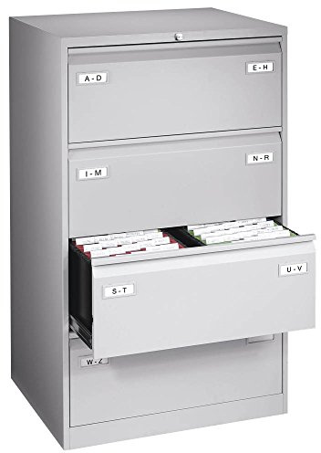 BISLEY Light Hängeregistraturschrank, doppelbahnig, DIN A4, 4 HR-Schubladen, 100 Prozent Schubladenauszug, Metall, 645 Lichtgrau, 62.2 x 80 x 132.1 cm