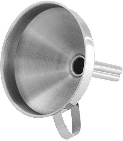 Fackelmann Embudo de Cocina de Acero Inoxidable con Asa Lateral, Color Plateado, Apto para Lavavajillas, 10 x 13 x 11 cm, Boca Inferior de 1.6 cm de Diámetro, 1 Unidad