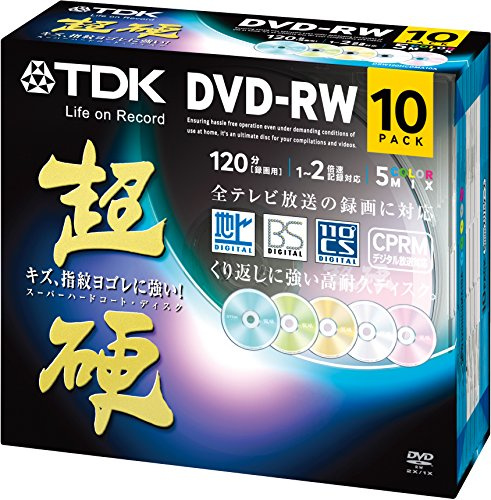 TDK Re-writable DVD-RW CPRM Support Super Hard Series 4.7GB 120min 1-2x 5color Mix 10pack 5mm Slim Case DRW120PWX5K (Japan Import)